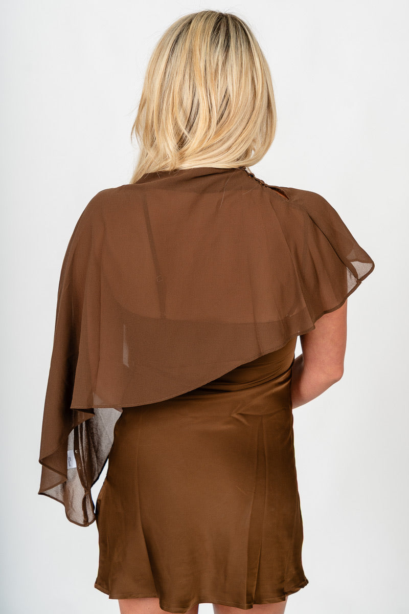 Cape detail mini dress brown
