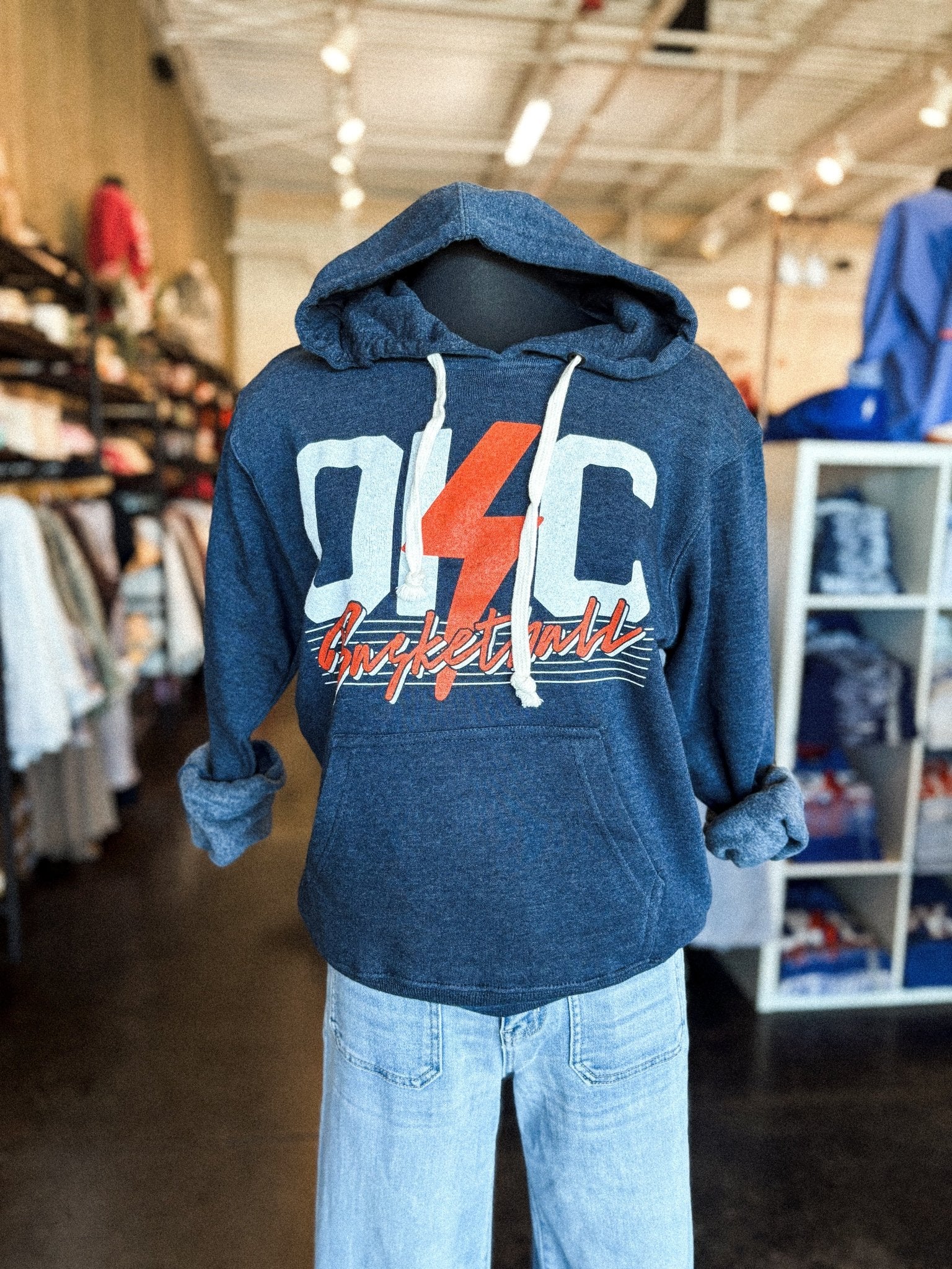 OKC basketball bolt lines hoodie navy - Oklahoma City inspired graphic t-shirts at Lush Fashion Lounge Boutique in Oklahoma City