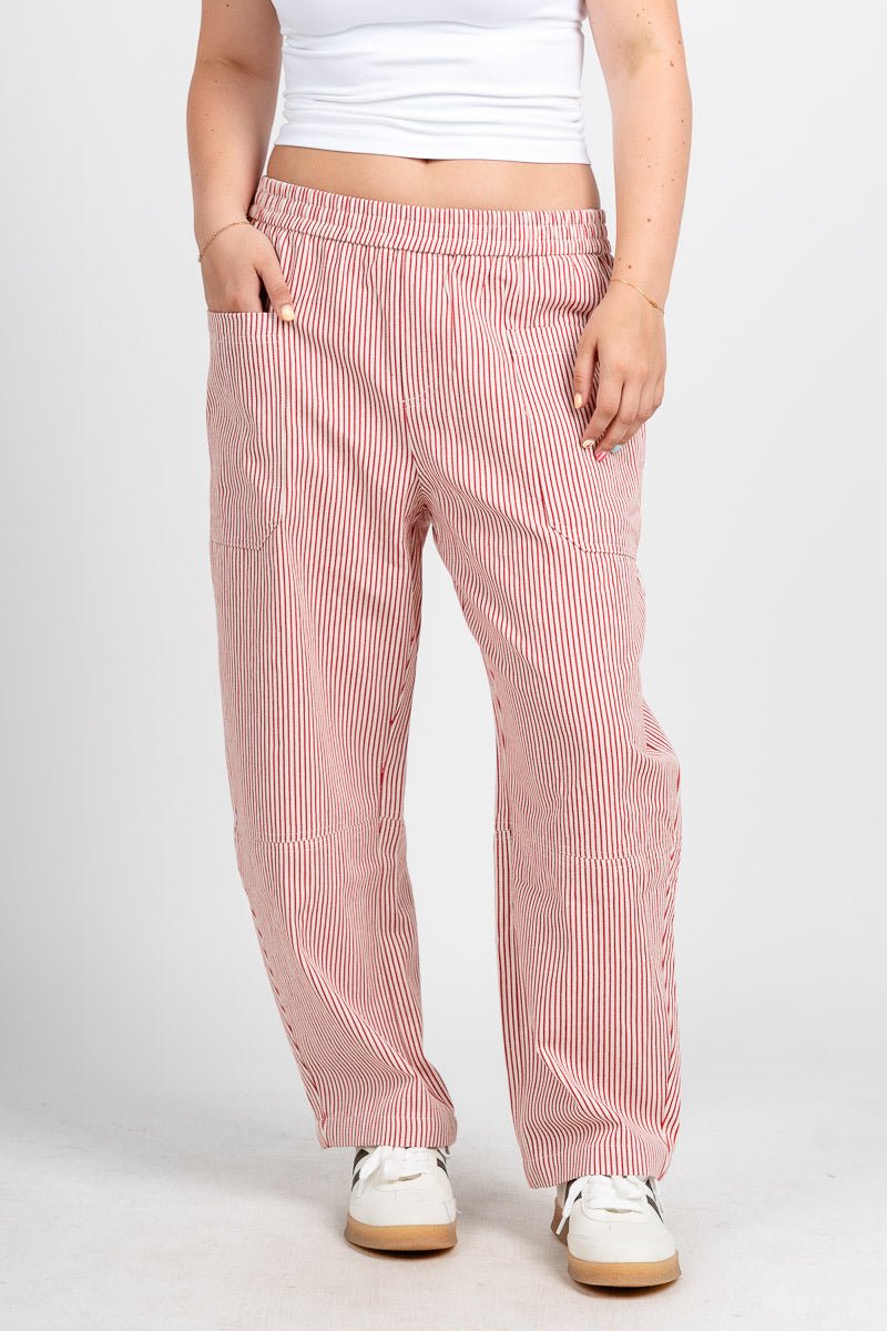 Striped barrel pants white/red | Lush Fashion Lounge: women's boutique pants, boutique women's pants, affordable boutique pants, women's fashion pants