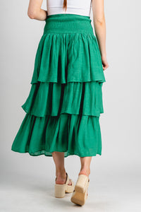 Tiered maxi skirt green | Lush Fashion Lounge: boutique fashion skirts, affordable boutique skirts, cute affordable skirts