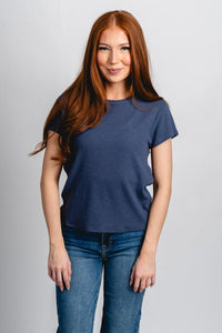 Z Supply Renae ribbed short sleeve tee indigo - Z Supply T-shirt - Z Supply Apparel at Lush Fashion Lounge Trendy Boutique Oklahoma City