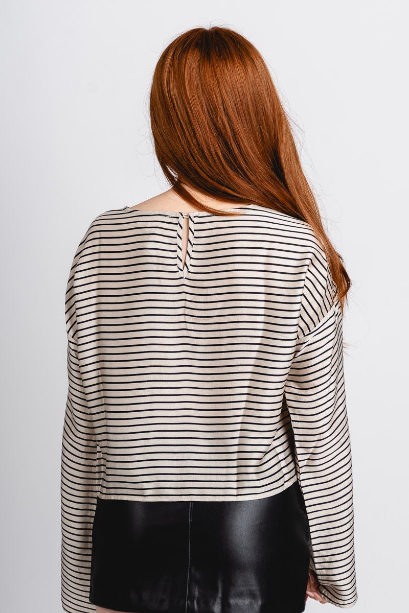 Long sleeve striped blouse champagne/black
