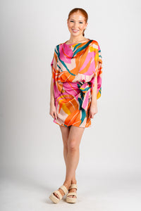 Abstract wrap dress pink multi - Stylish dress - Trendy Staycation Outfits at Lush Fashion Lounge Boutique in Oklahoma City