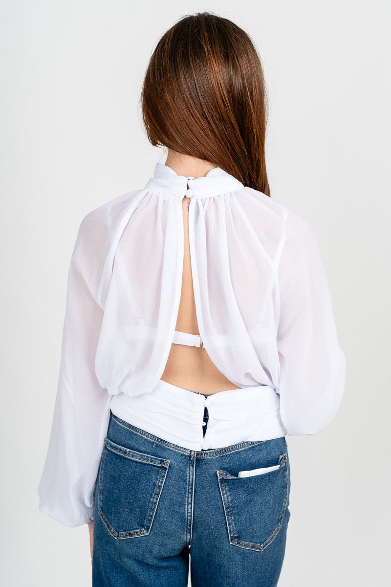 High neck chiffon blouse white