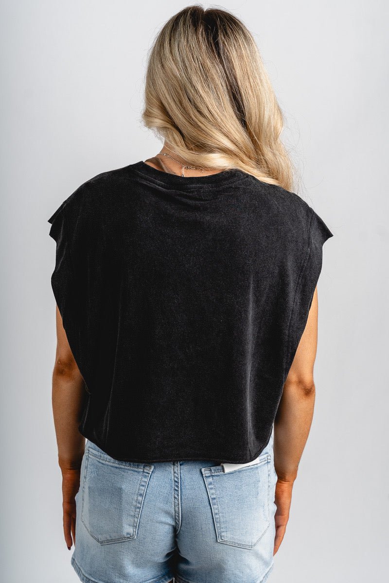 Boxy cap sleeve muscle tee black