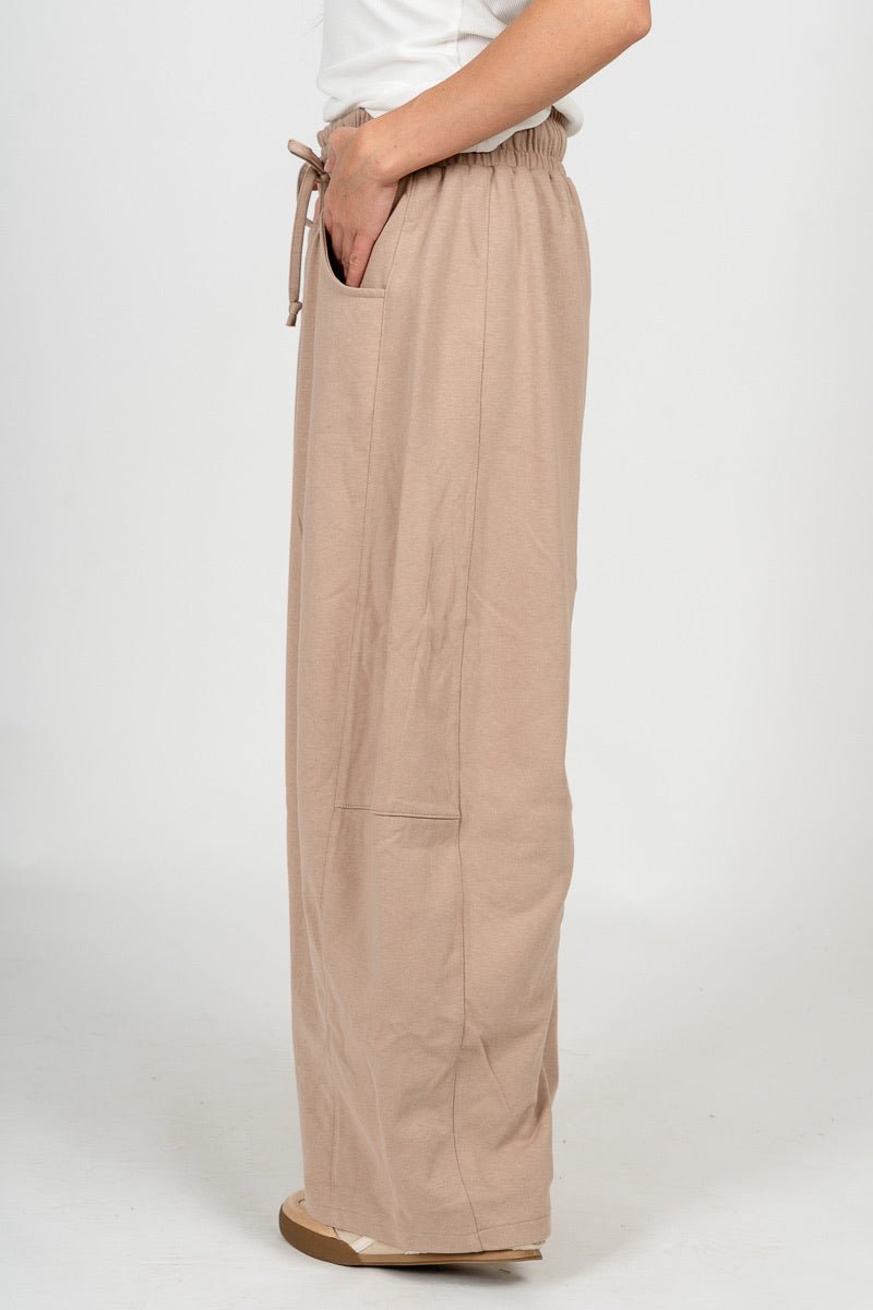 Barrel leg sweatpants taupe - Adorable sweatpants - Stylish Comfortable Outfits at Lush Fashion Lounge Boutique in OKC