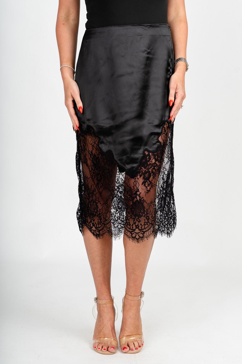 Lace trim midi skirt black