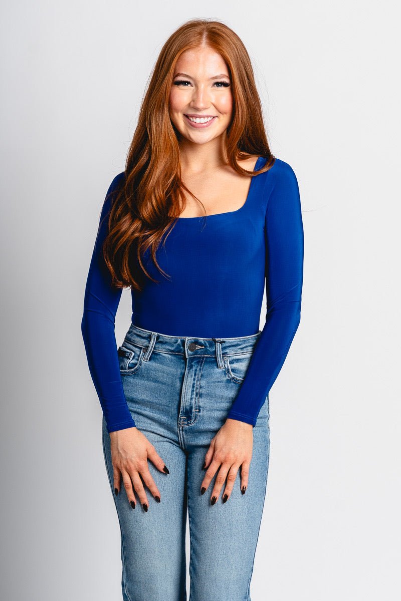 Square neck long sleeve bodysuit royal blue - Cute Bodysuit - Trendy Bodysuits at Lush Fashion Lounge Boutique in Oklahoma City