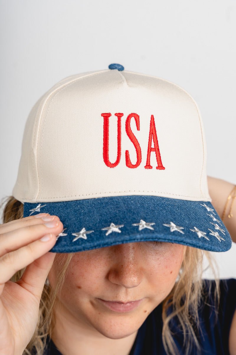 USA Stars hat - Trendy hat - Cute American Summer Collection at Lush Fashion Lounge Boutique in Oklahoma City