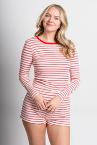 Z Supply night in stripes top light pink/red - Z Supply top - Z Supply Apparel at Lush Fashion Lounge Trendy Boutique Oklahoma City