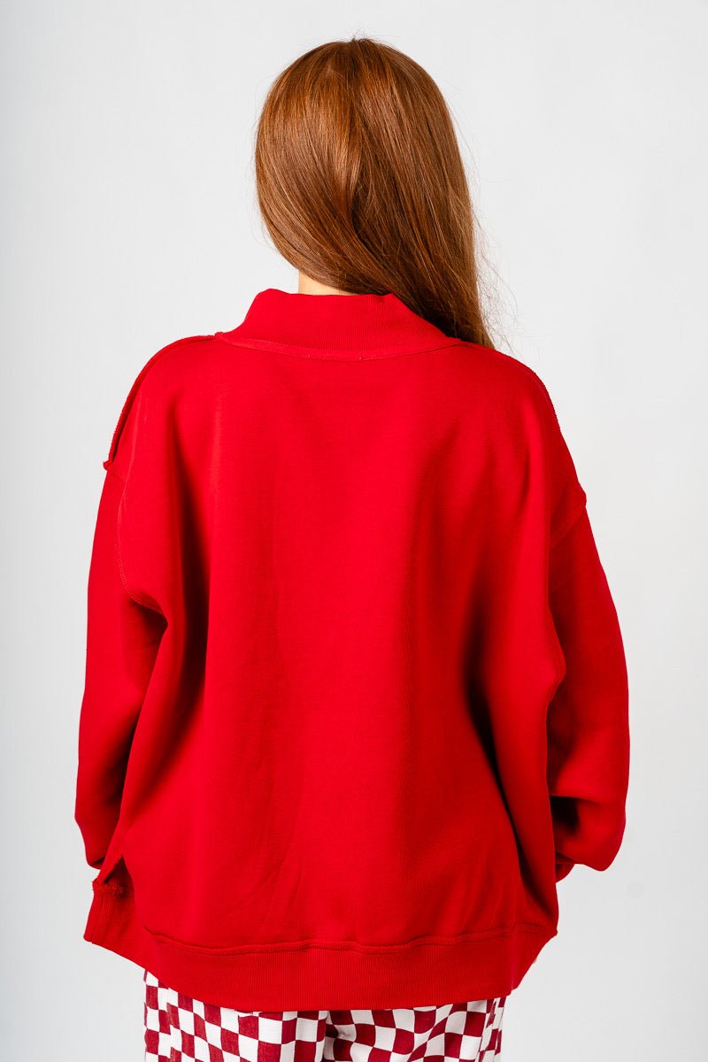 OU Sooners polka dot puff mock neck sweatshirt red