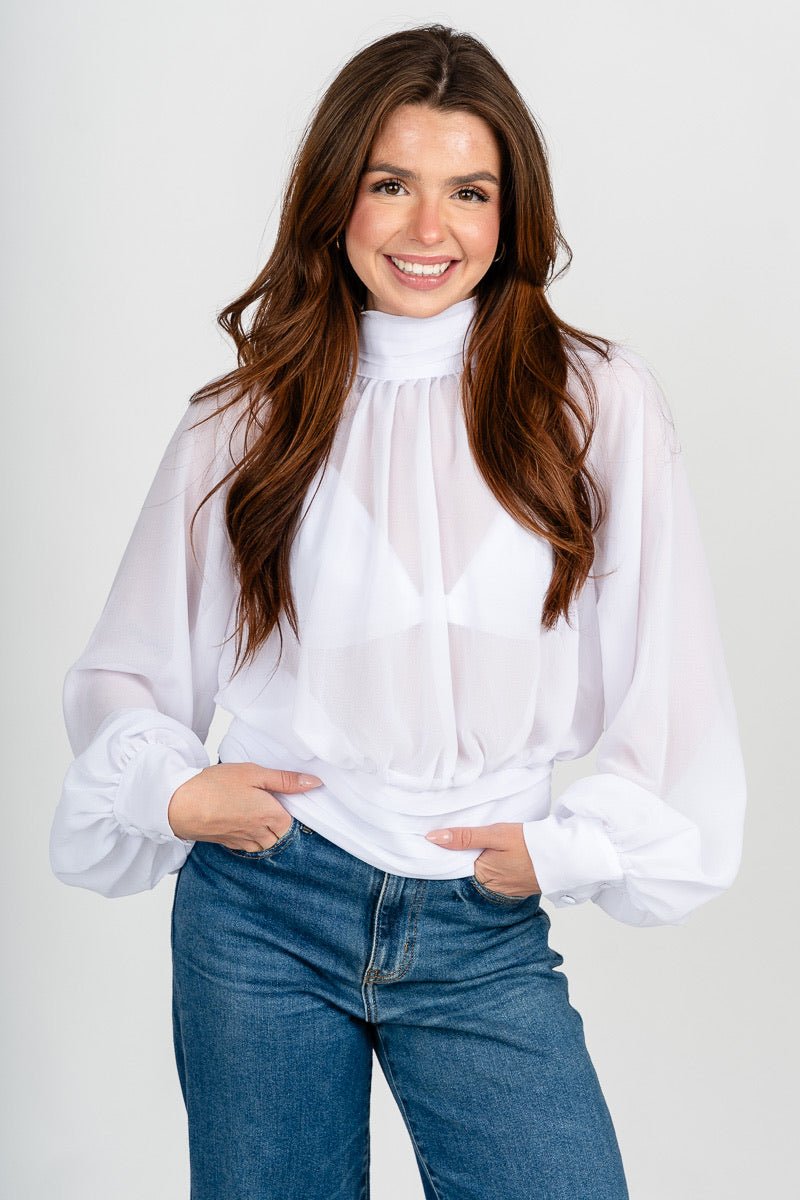 High neck chiffon blouse white