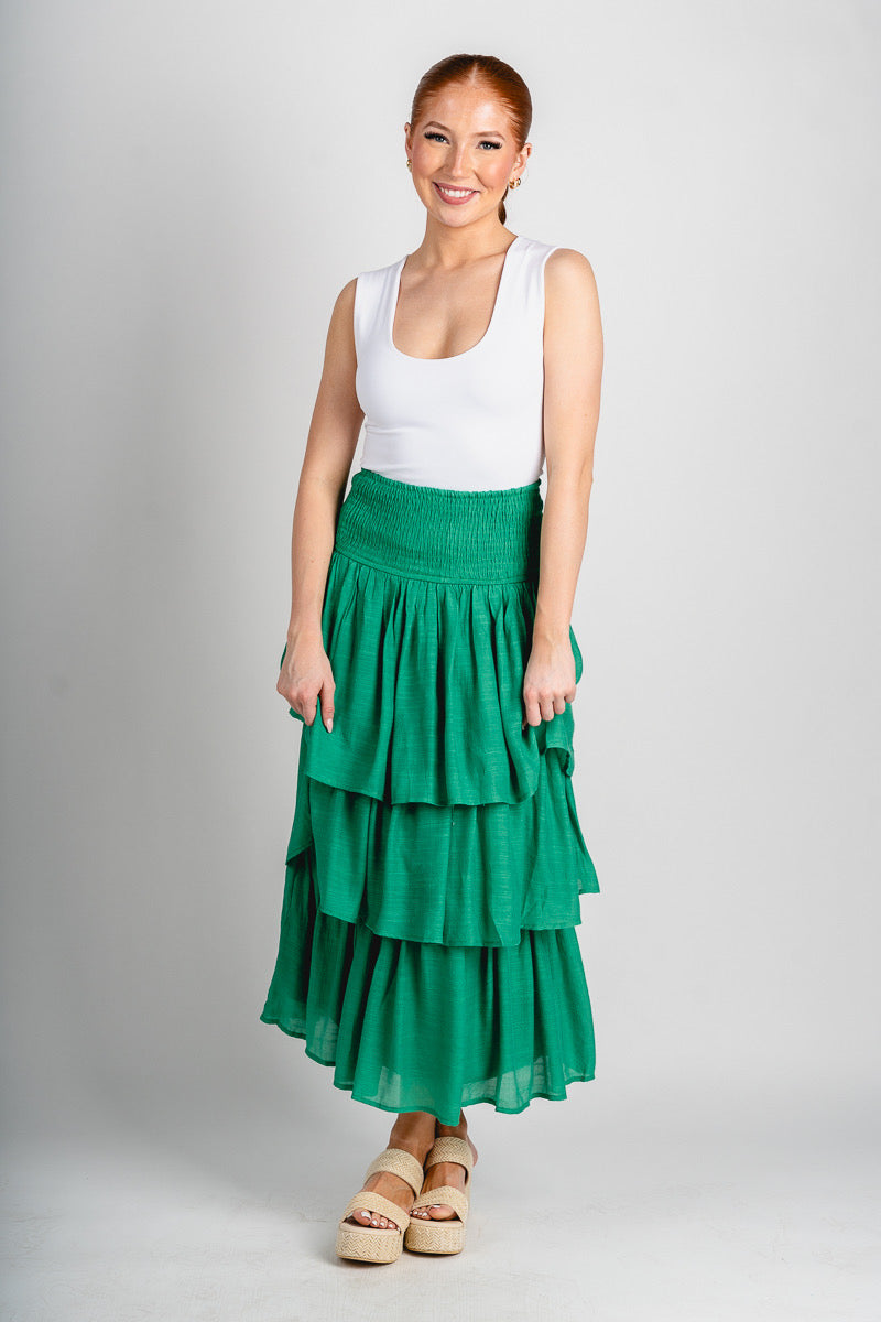 Tiered maxi skirt green - Stylish skirt - Trendy Staycation Outfits at Lush Fashion Lounge Boutique in Oklahoma City