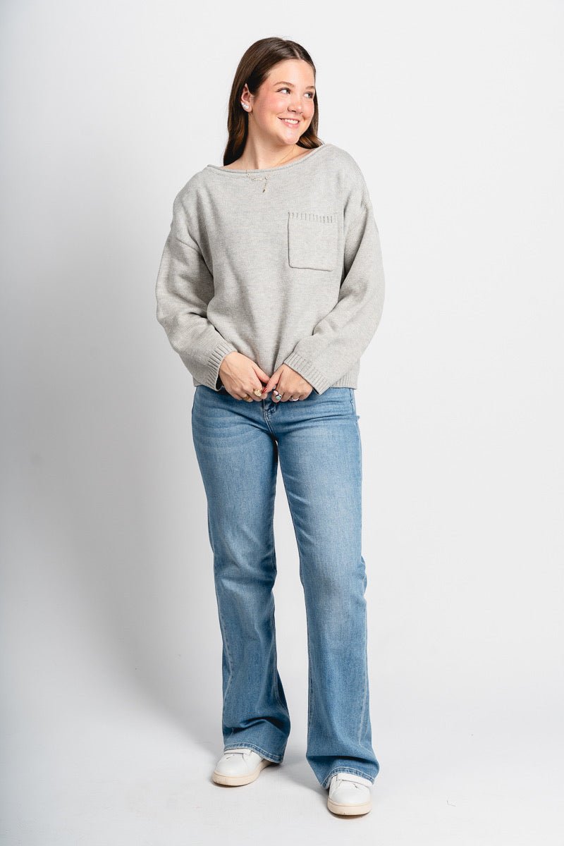 Wide neck sweater heather grey - Trendy Sweaters | Cute Pullover Sweaters at Lush Fashion Lounge Boutique in Oklahoma City