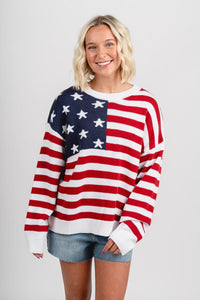 American flag sweater red/white/navy - Adorable Sweater - Stylish Patriotic Summer Graphic Tees at Lush Fashion Lounge Boutique in OKC