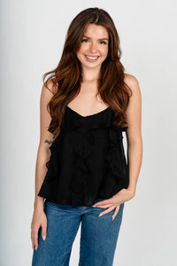 Ruffle tank top black - Cute tank top - Trendy Tank Tops at Lush Fashion Lounge Boutique in Oklahoma City