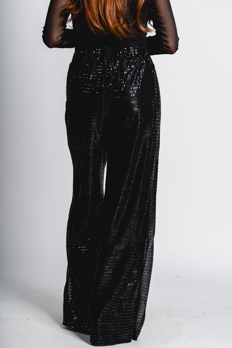 Sequin wide leg pants black