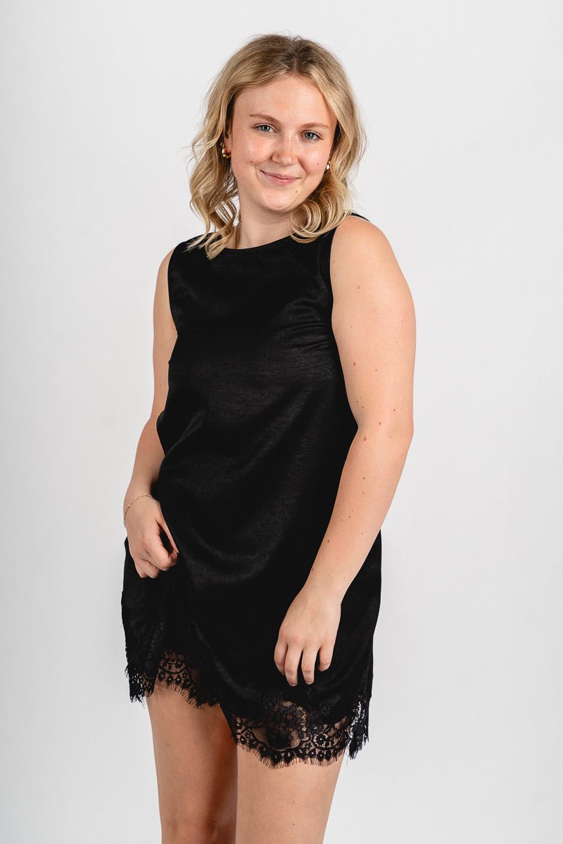 Sleeveless lace trim mini dress Black Black / Medium