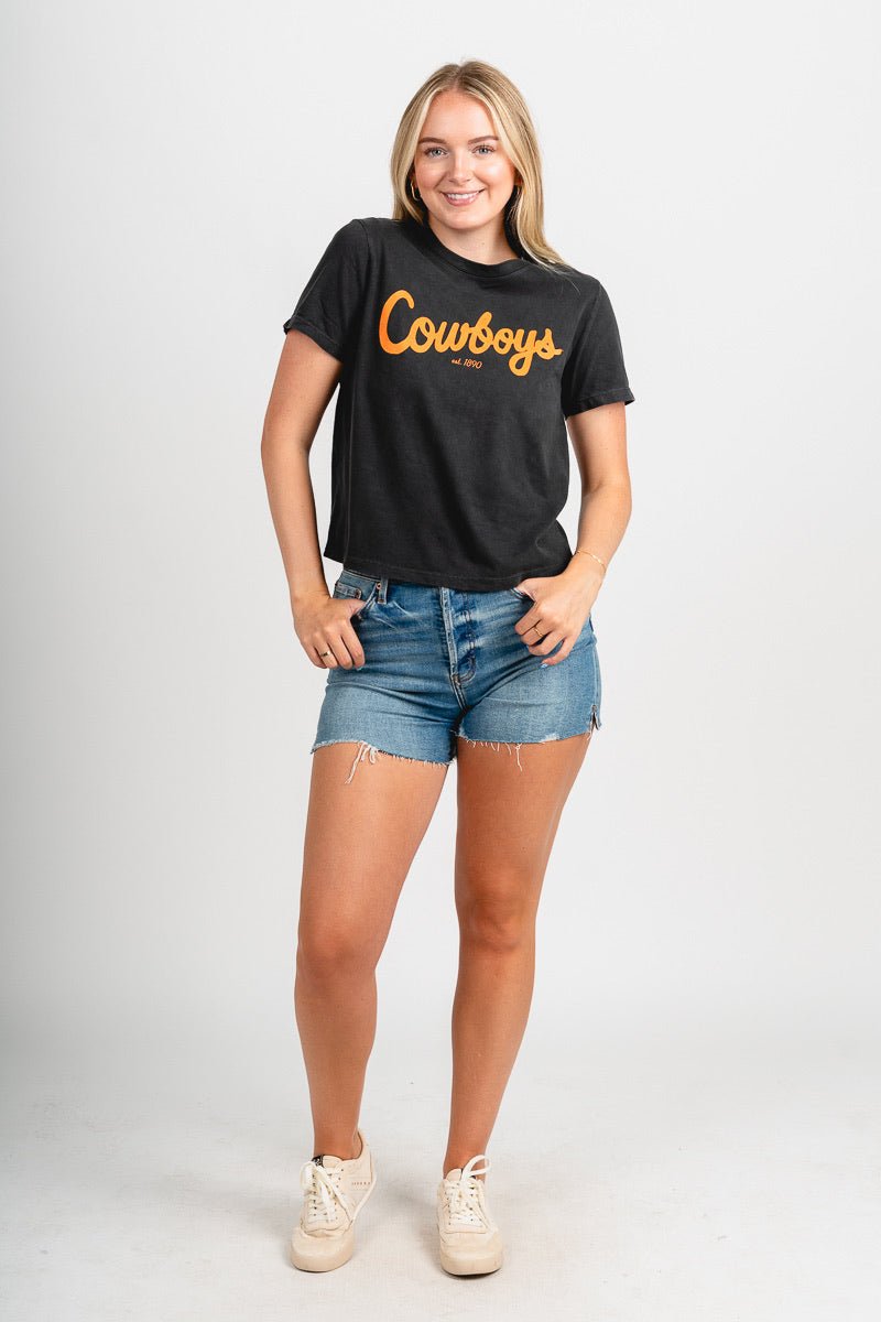 OSU OSU Cowboys bold script Ellie tee black T-shirt | Lush Fashion Lounge Trendy Oklahoma State Cowboys Apparel & Cute Gameday T-Shirts