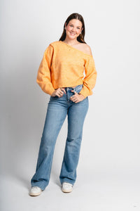 Asymmetrical sweater light orange - Trendy Sweaters | Cute Pullover Sweaters at Lush Fashion Lounge Boutique in Oklahoma City