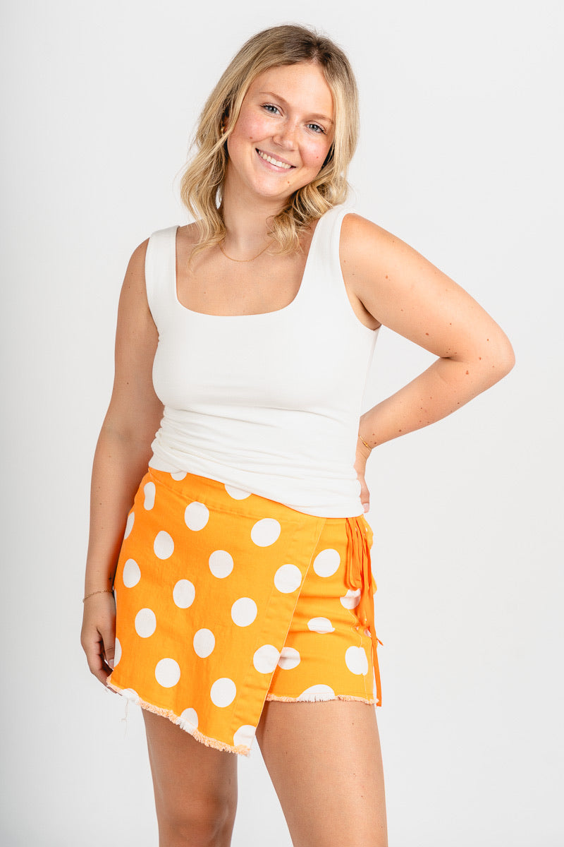 Polka dot wrap skort orange/white