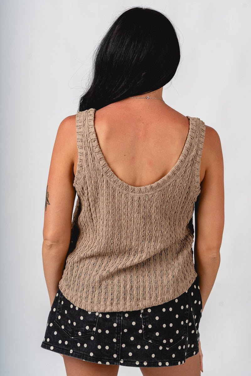 Double v knit tank top dark taupe