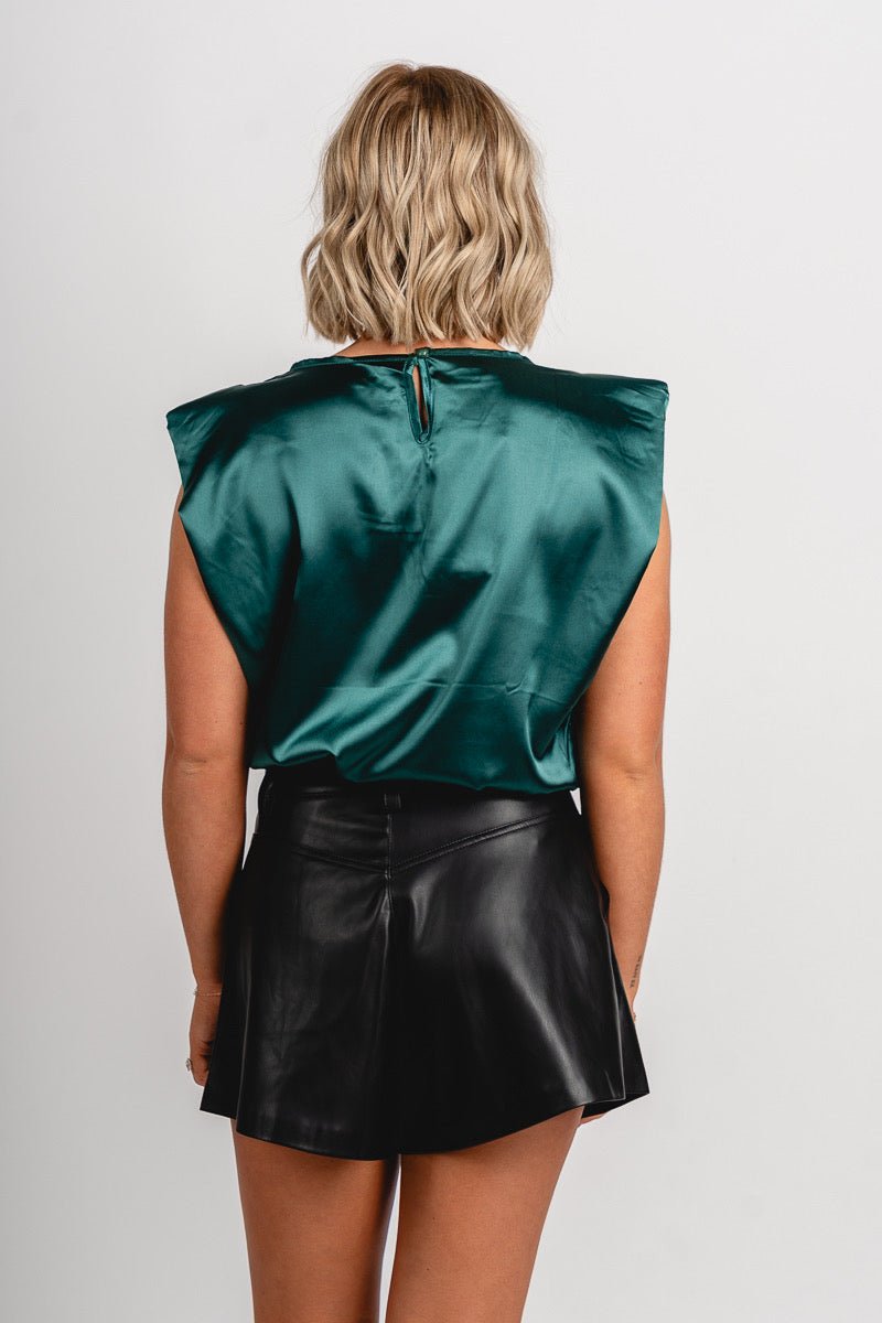 Satin sleeveless top dark green