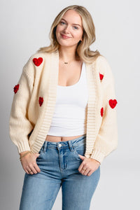 Heart print cardigan cream - Unique Valentine's Day T-Shirt Designs at Lush Fashion Lounge Boutique in Oklahoma City