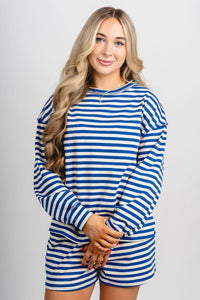 Striped long sleeve top blue/white - Trendy top - Cute Loungewear Collection at Lush Fashion Lounge Boutique in Oklahoma City