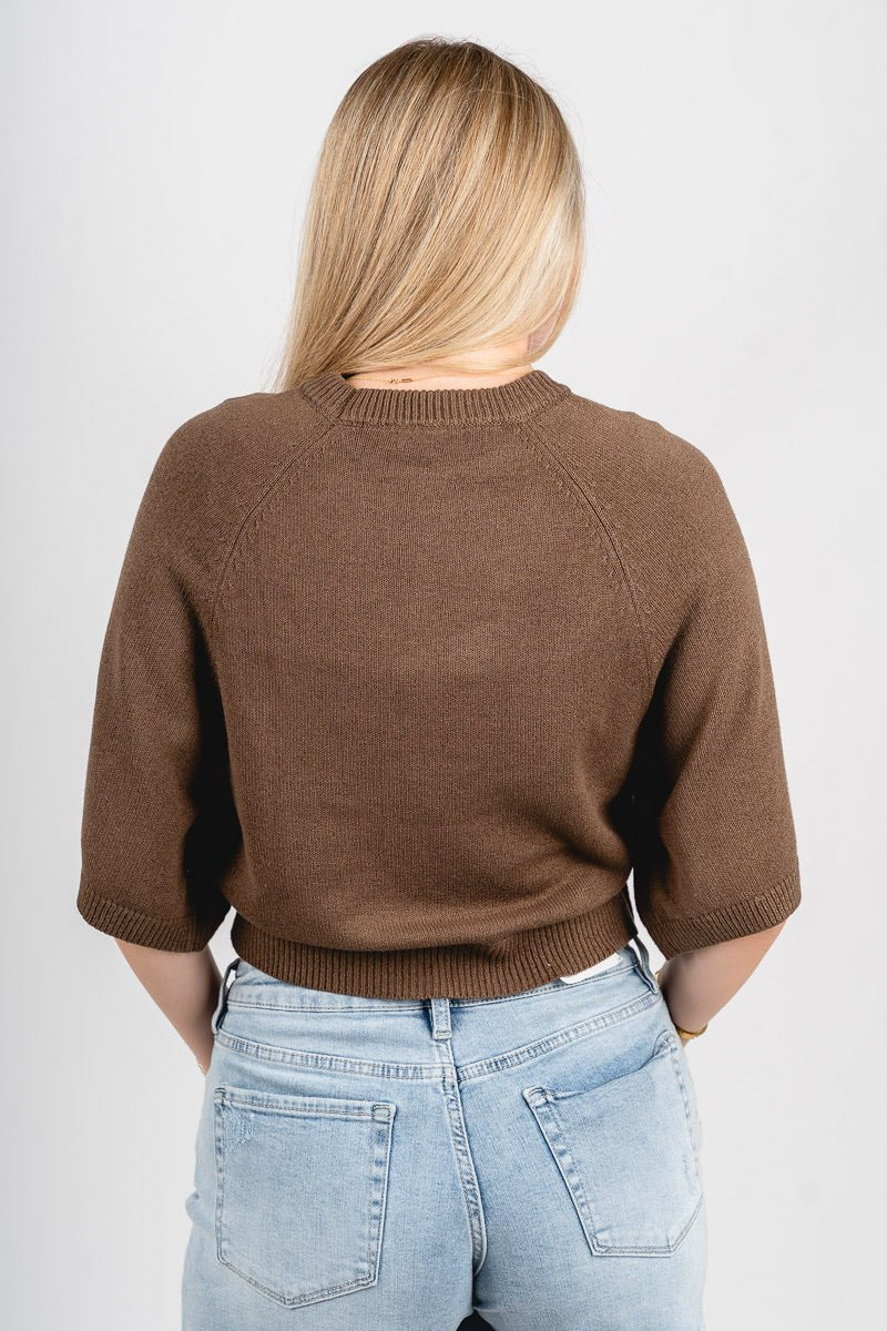 Raglan short sleeve sweater coffee