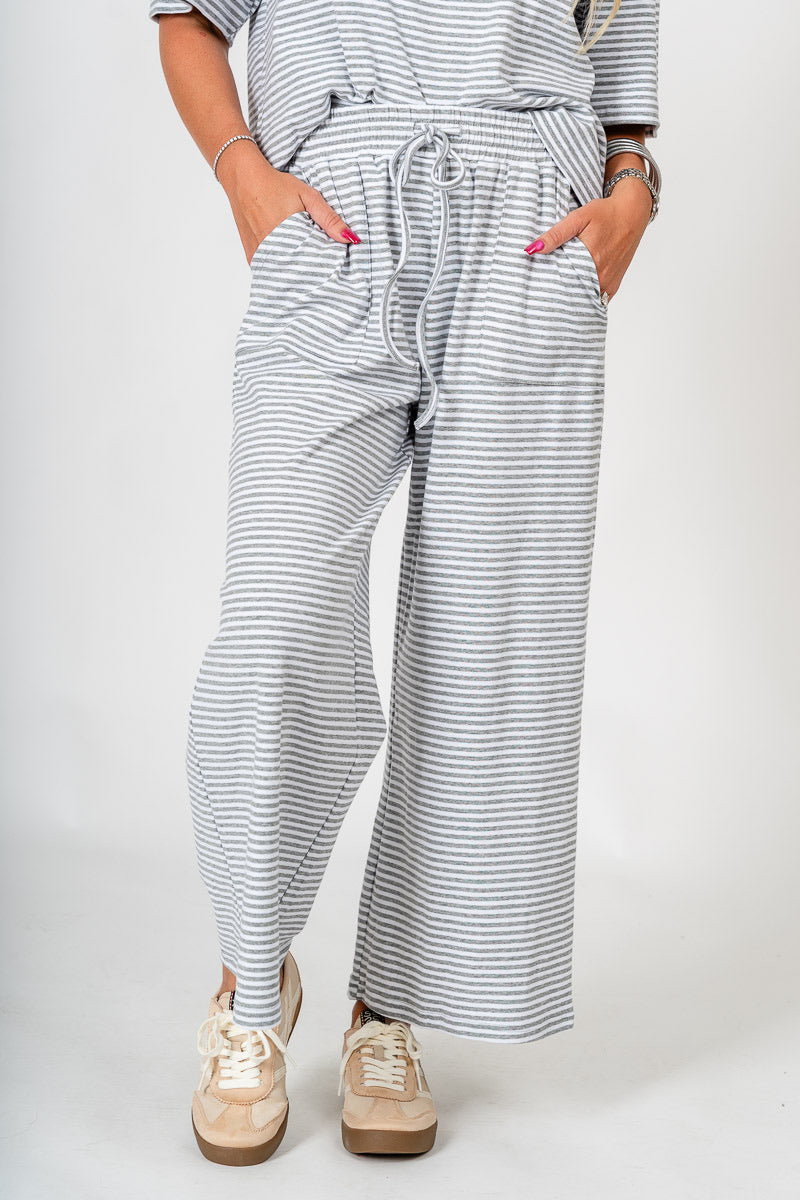 Striped wide leg pants grey/white