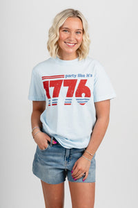 Party like it's 1776 comfort colors t-shirt light blue - Adorable T-shirt - Stylish Patriotic Summer Graphic Tees at Lush Fashion Lounge Boutique in OKC