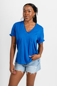 V-neck short sleeve t-shirt cobalt - Trendy OKC Apparel at Lush Fashion Lounge Boutique in Oklahoma City