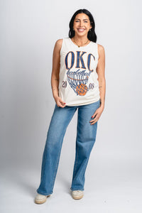 Oklahoma City big basketball comfort color tank top off white - Trendy OKC Thunder T-Shirts at Lush Fashion Lounge Boutique in Oklahoma City