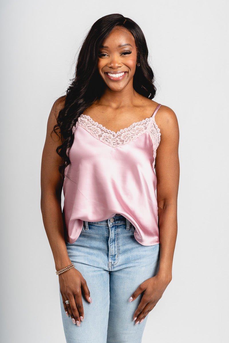 Satin lace trim camisole rose