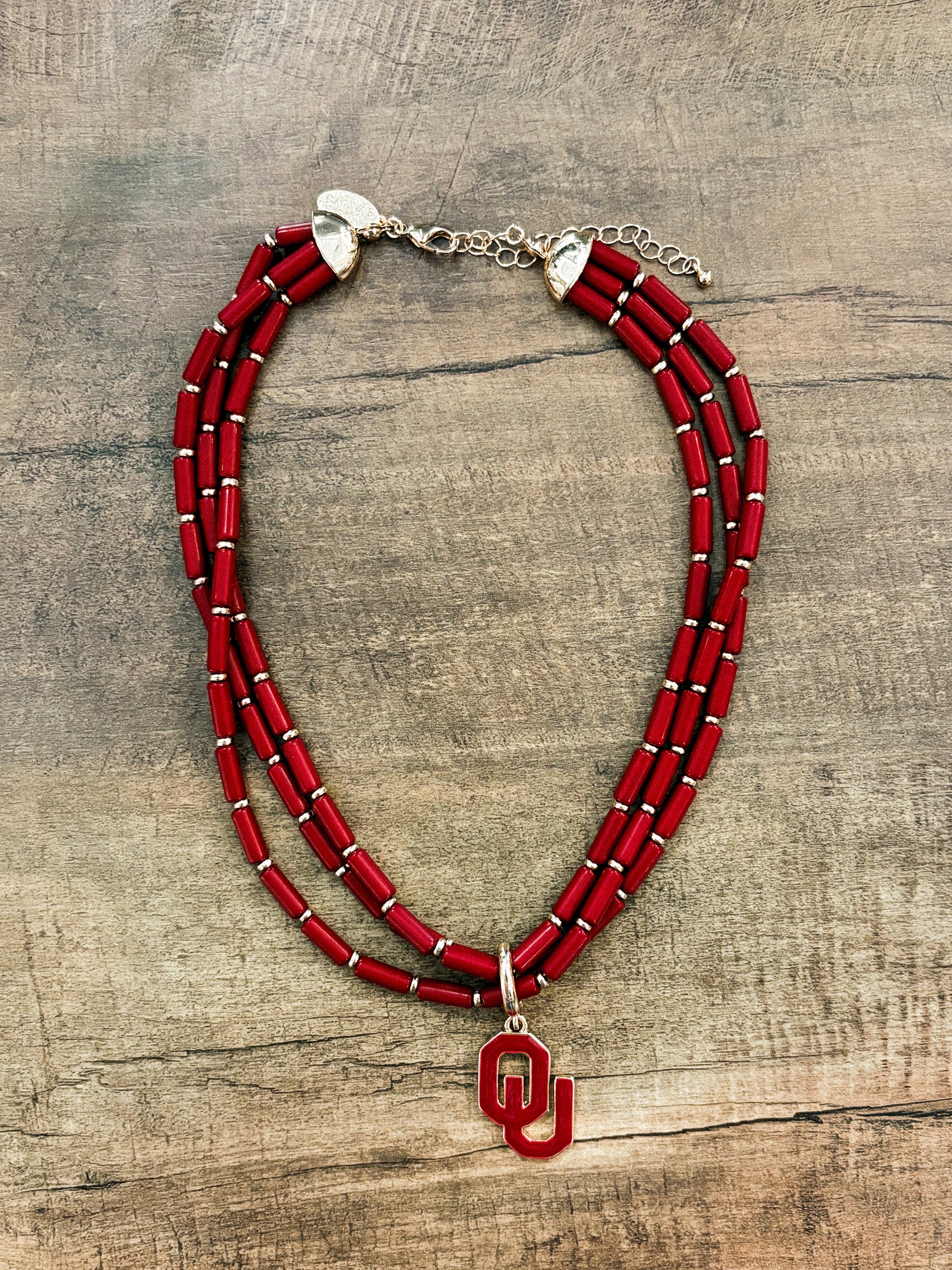 OU OU Sooners beaded logo necklace necklace | Lush Fashion Lounge Trendy Oklahoma University Sooners Apparel & Cute Gameday T-Shirts