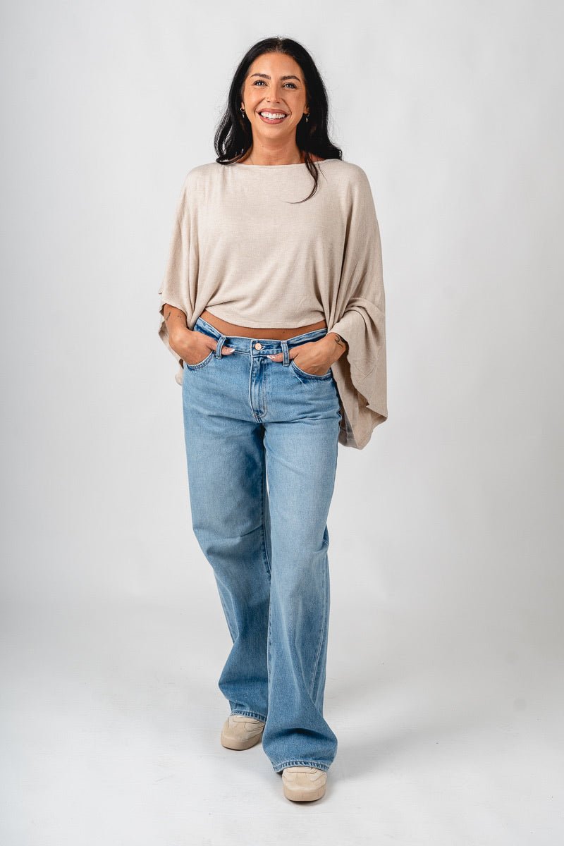Asymmetrical lightweight sweater oatmeal - Trendy Sweaters | Cute Pullover Sweaters at Lush Fashion Lounge Boutique in Oklahoma City