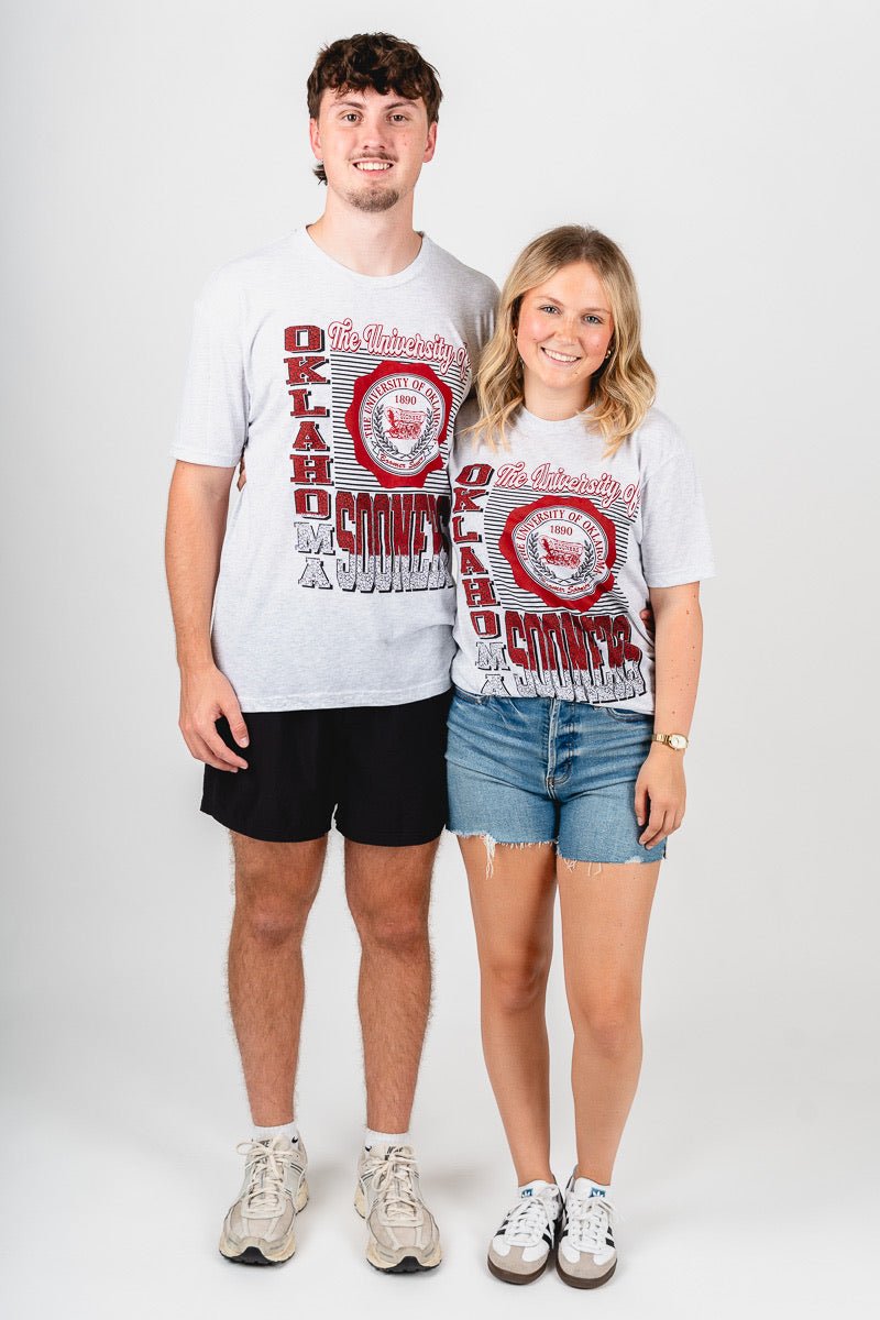 OU OU Sooners crest lines unisex t-shirt ash T-shirt | Lush Fashion Lounge Trendy Oklahoma University Sooners Apparel & Cute Gameday T-Shirts