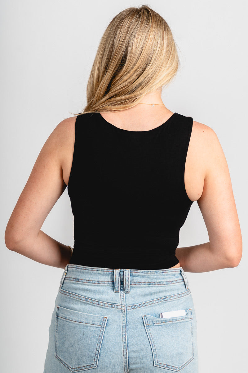 High neck crop top black