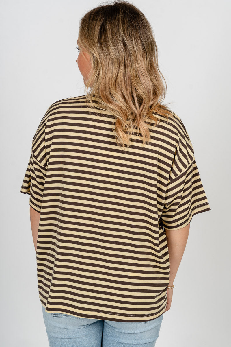 Striped short sleeve top butter/charcoal