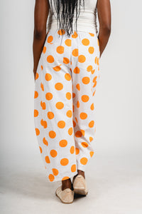Polka dot barrel jeans white/orange | Lush Fashion Lounge: boutique women's jeans, fashion jeans for women, affordable fashion jeans, cute boutique jeans