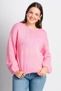 Bow back sweater pink – Boutique Sweaters | Fashionable Sweaters at Lush Fashion Lounge Boutique in Oklahoma City