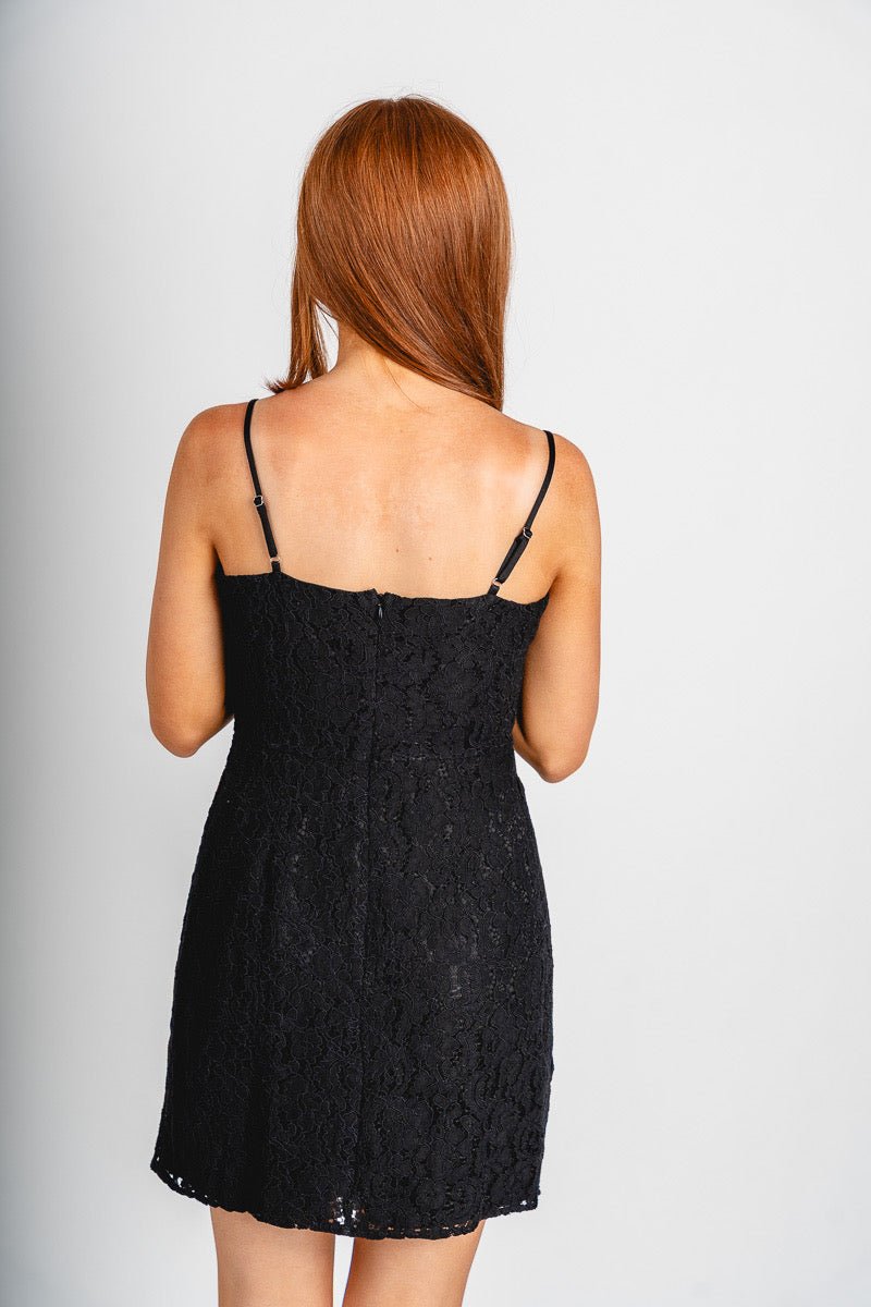 Sleeveless lace mini dress black