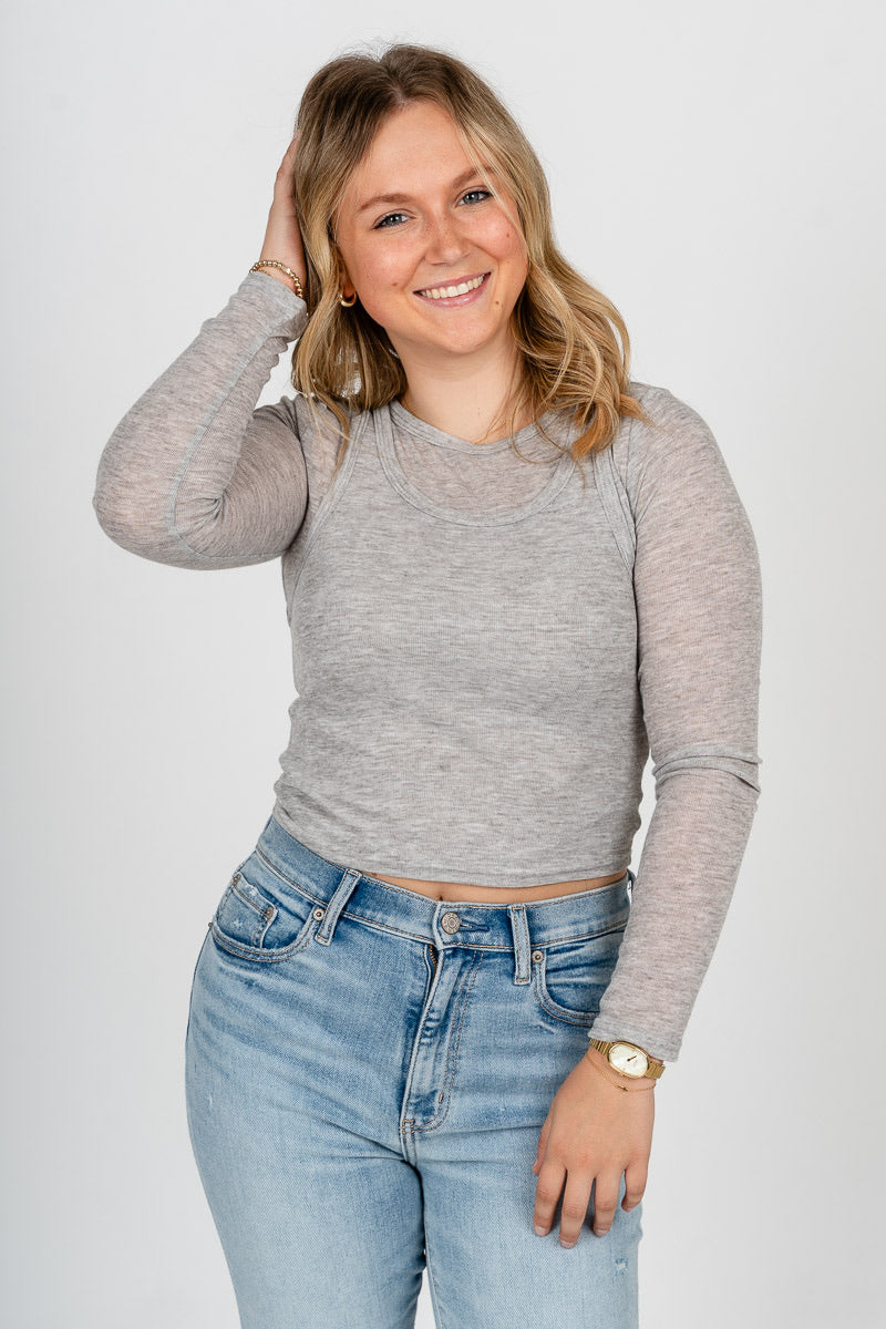 Long sleeve layered top light grey