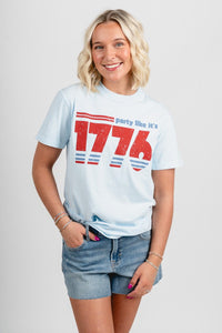 Party like it's 1776 comfort colors t-shirt light blue - Trendy T-shirt - Cute American Summer Collection at Lush Fashion Lounge Boutique in Oklahoma City