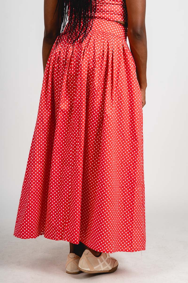 Polka dot maxi skirt berry | Lush Fashion Lounge: boutique fashion skirts, affordable boutique skirts, cute affordable skirts