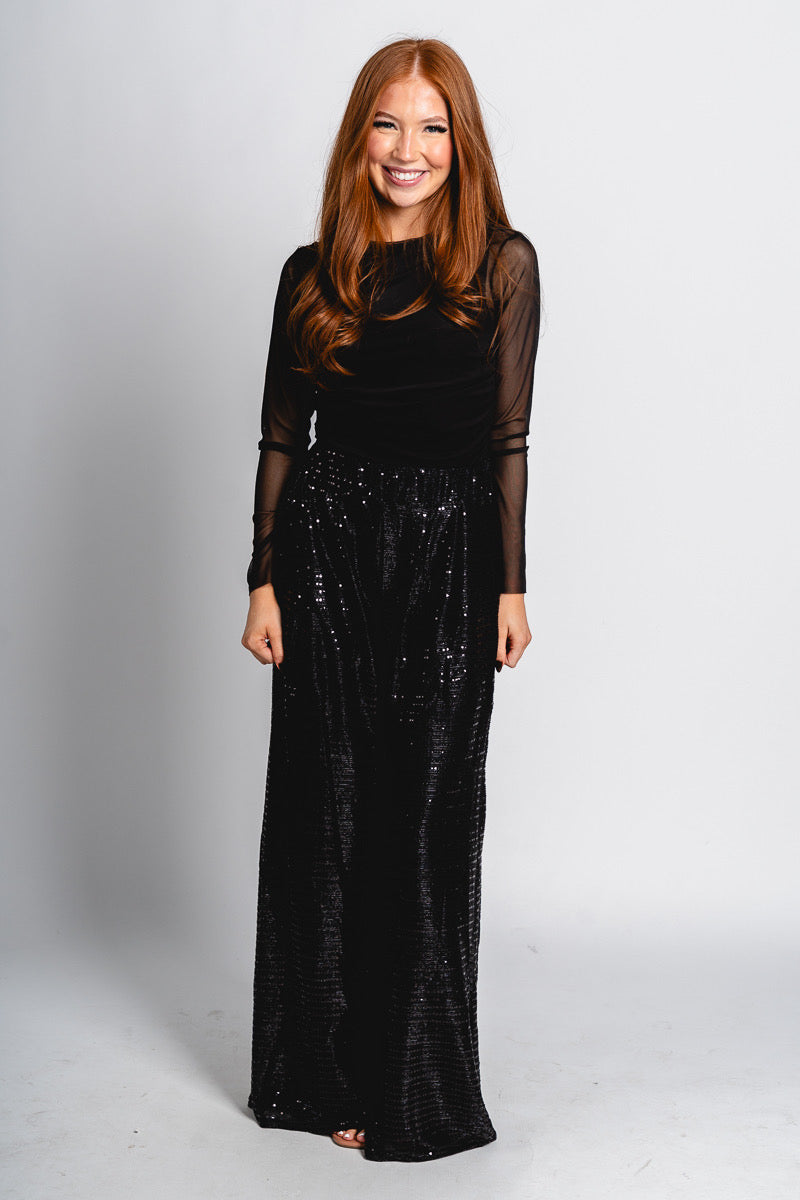 Sequin wide leg pants black