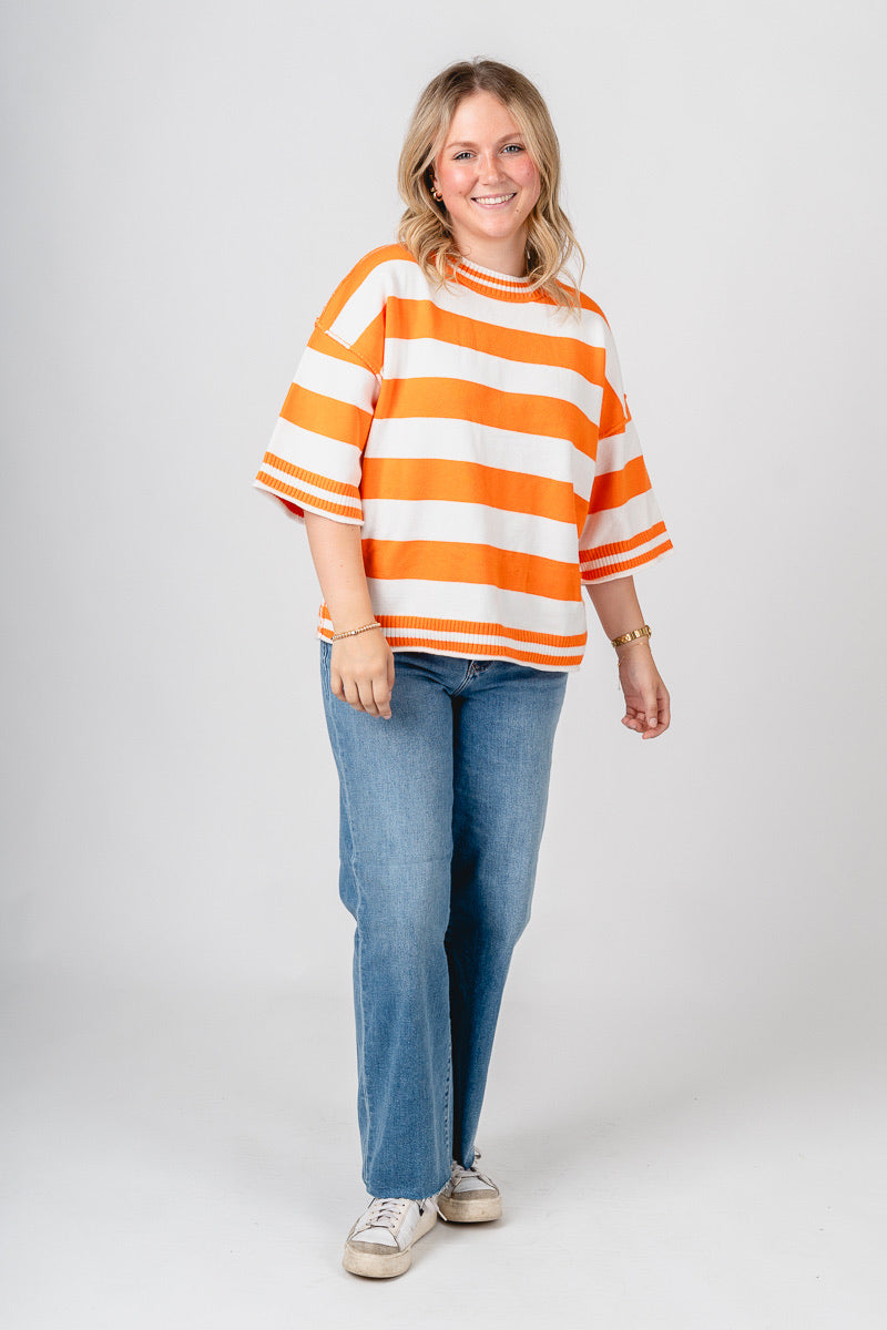 Striped short sleeve oversized sweater orange/white