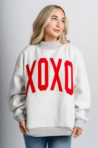 XOXO mock neck sweatshirt grey - Unique Valentine's Day T-Shirt Designs at Lush Fashion Lounge Boutique in Oklahoma City