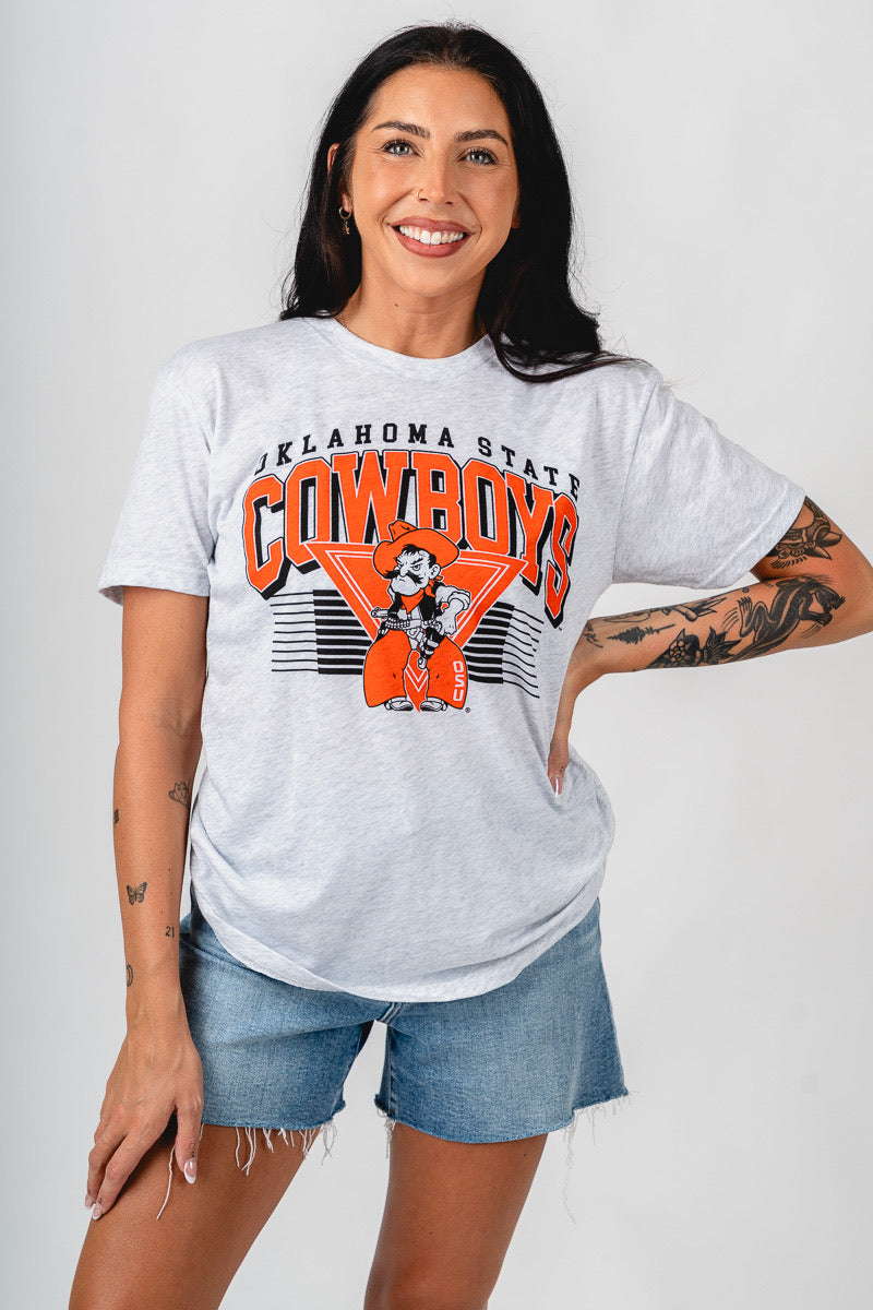 OSU OSU Cowboys Pete triangle unisex t-shirt ash T-shirt | Lush Fashion Lounge Trendy Oklahoma State Cowboys Apparel & Cute Gameday T-Shirts